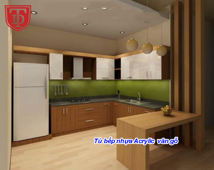 Tủ bếp nhựa Acrylic vân gỗ